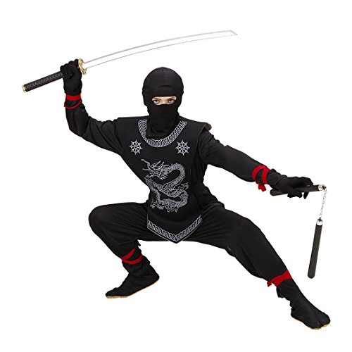 Kinder Ninjakostüm Asia Kämpfer Kriegerkostüm 140 cm 8-10 Jahre Samurai Kinderkostüm Schwarzer Ninja Kostüm Karneval Kostüme Jungen Asiatischer Sport Anzug Faschingskostüm Japan Krieger Ganzkörperkostüm von Amakando