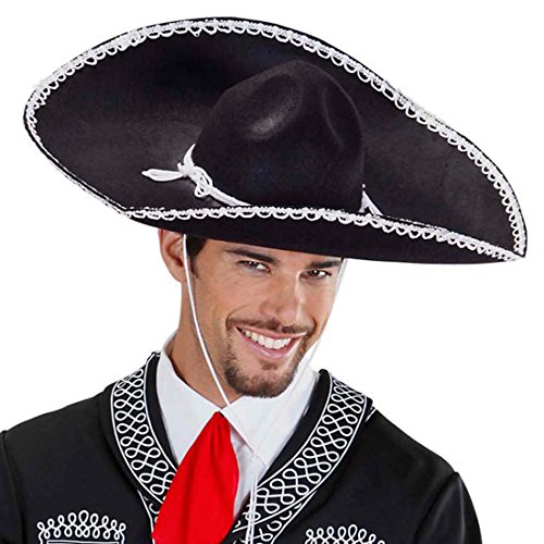 Schwarzer Sombrero Mexikanischer Hut Mexikaner Partyhut Mexiko Sommerhut Gaucho Tequila Party Sonnenhut Fasching Kopfbedeckung Faschingshut Karneval Kostüm Zubehör von Amakando