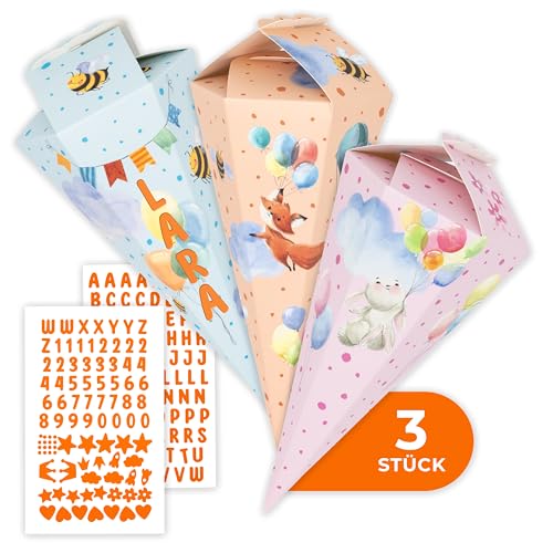 Amari® Schultüte Aquarell, Geschwisterschultüten aus Pappe, Faltbare Zuckertüte für die Einschulung zum Schulanfang, Geschenkverpackung für Schulanfänger von Amari