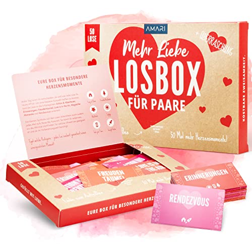 Amari ® Losbox für Paare (50 Lose) Pärchen für unvergessliche Momente - für Spiel, Spaß & Liebe - Zum Geburtstag, Jahrestag für Mann, Frau, Freund & Freundin von Amari