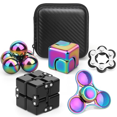 Fidget Spinner Bulk Toys für Erwachsene, Infinity Cube, Metall Kette Spinner, Tri Spinner, 2 in 1 Würfel für Stressabbau, Goodie Bag Filler (9 Pack) von Amarlozn