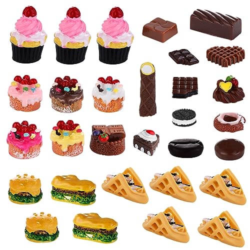 Amaxiu 30 teiliges Puppenhaus Miniatur Essen Lebensmittel Set, Mini Hamburger Kuchen Dessert Modell Lebensmittel Modelle Spiel Lebensmittel Set Rollenspiel Lebensmittel Puppenhaus Dekoration von Amaxiu