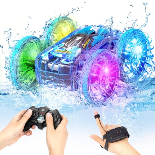 AmazeFun Amphibienfahrzeug Ferngesteuertes Auto ab 4 5 6 7 8 9 Jahre 4WD 360° RC Auto Indoor & Outdoor Spielzeug für Kinder Ferngesteuertes Boot Pool Strand Spielzeug Geburtstags Geschenke Junge von AmazeFun