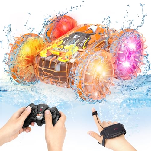 AmazeFun Amphibienfahrzeug Ferngesteuertes Auto ab 4 5 6 7 8 9 Jahre 4WD RC Auto mit Licht Indoor & Outdoor Spielzeug für Kinder Ferngesteuertes Boot Pool Strand Spielzeug Geburtstags Geschenke Junge von AmazeFun