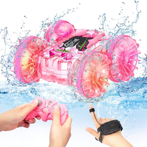 AmazeFun Amphibienfahrzeug Ferngesteuertes Auto ab 4 5 6 7 8 9 10 Jahre Mädchen Spiele RC Auto Indoor & Outdoor Pool Strand Spielzeug mit LED Blinken Ferngesteuertes Auto Mädchen Geschenke (Rosa) von AmazeFun