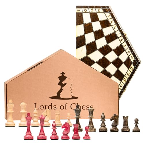 Schachspiel 3 Personen Schach Holz Schachbrett 54 x 46 cm - Chess Board 3er Set klappbar hochwertig mit Schachfiguren groß für Kinder und Erwachsene von Amazinggirl