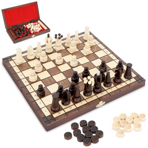 Schachspiel Schach Holz Schachbrett mit Dame Spiel 30,5 x 30,5 cm - 2 in 1 Chess Board Set hochwertig klappbar mit Schachfiguren groß für Kinder und Erwachsene von Amazinggirl