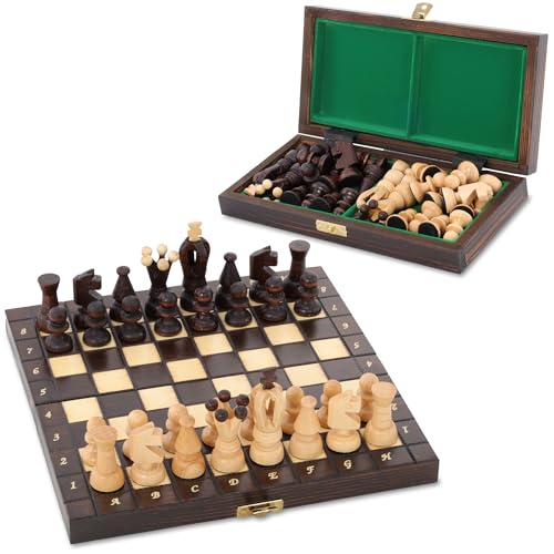 Schach Schachspiel Set klappbares Schachbrett mit Schachfiguren aus Holz 25 cm - Chess Board Spiel für Kinder und Erwachsene Reiseschach hochwertig und edel Schach Traditionell von Amazinggirl