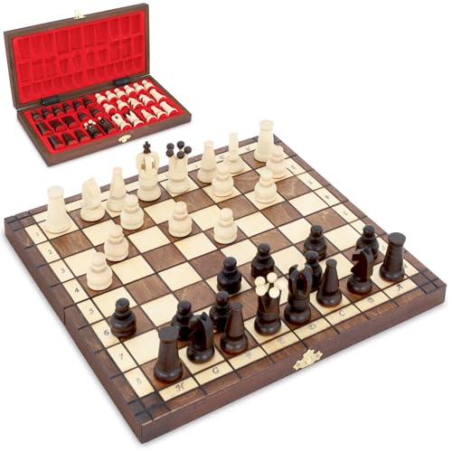 Schach Schachspiel Set klappbares Schachbrett mit Schachfiguren aus Holz 34 cm - Chess Board Spiel für Kinder und Erwachsene Reiseschach hochwertig und edel Holzschach Traditionell von Amazinggirl