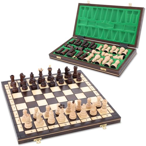 Schach Schachspiel Set klappbares Schachbrett mit Schachfiguren aus Holz 43 cm - Chess Board Spiel für Kinder und Erwachsene Reiseschach hochwertig und edel Schach Traditionell von Amazinggirl