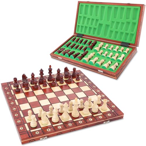 Schachspiel Schach Schachbrett Holz hochwertig 48 cm - Chess Board Set klappbar mit Schachfiguren groß für Kinder und Erwachsene von Amazinggirl