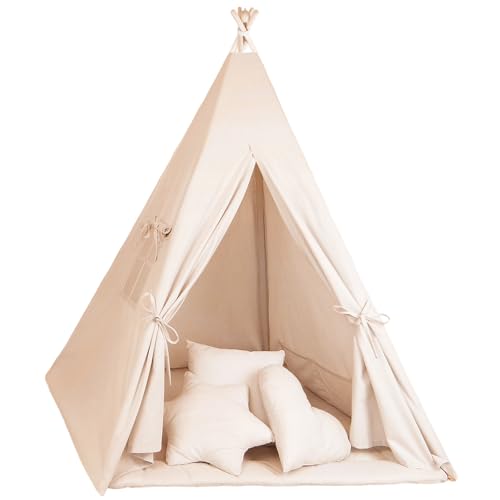 Totsy Baby Tipi Zelt für Kinder Spielzelt Tippi Kinderzelt Kinderzimmer Teepee Indianerzelt Outdoor Indoor Modell 2 mit Spielmatte und 3 Kissen Aprikosenfarbe von Totsy Baby