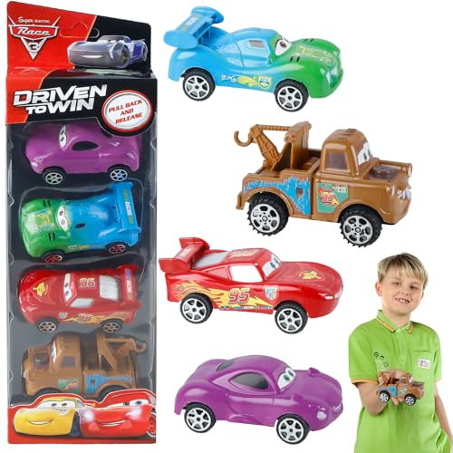 Cars Spielzeug Geschenkset, 4 Stück Kleine Spielzeugautos Mini Auto Set Wheels Autos Mini Cast Car Spielzeugautos Set Spielzeug Autos 3 4 5 6 7 Jahren Kinderspielzeug Fahrzeuge Pull Back Geschenk von Amazluck