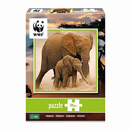 Ambassador 7230207 Elefanten, 100 Teile Puzzle für Erwachsene und Kinder ab 5 Jahren, WWF, Tierpuzzle von Ambassador