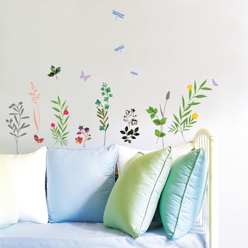 Ambiance Sticker Wandaufkleber-Dekorationsklebstoffe Blumen, Kräuter und Insekten Wandtattoo für Baby, Kinderzimmer und Wohnzimmer - H50 x L70 cm von Ambiance Sticker