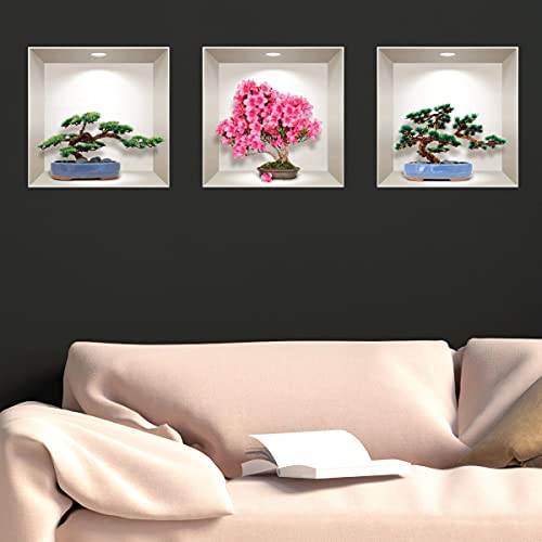 3D-Aufkleber, selbstklebend, 3D-Effekt, Bonsai, Natur und bunt, Wandsticker, für Schlafzimmer und Erwachsene, 3D-Wandaufkleber, Wohnzimmer, Wandaufkleber, Motiv: Trompe L'Auge, 30 x 90 cm von Ambiance Sticker