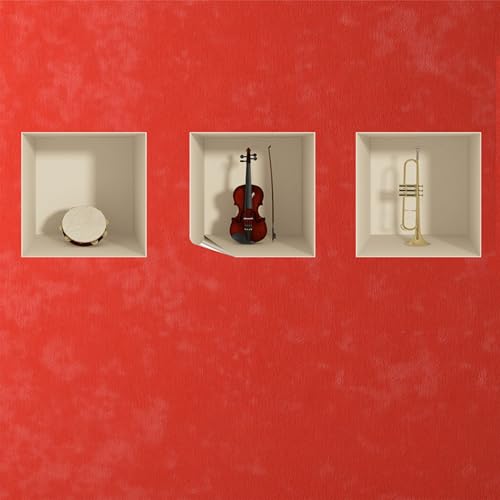 3D-Aufkleber | Wandaufkleber selbstklebend 3D-Effekt Musikinstrumente – Wandaufkleber Schlafzimmer Erwachsene – 3D-Wandaufkleber – Wohnzimmer – Wandaufkleber Trompe l'oeil | 30 x 90 cm von Ambiance Sticker