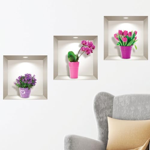 3D-Aufkleber | Wandaufkleber selbstklebend 3D-Effekt Tulpen, Orchideen und Agapanthus – Wandaufkleber Schlafzimmer – 3D-Wandaufkleber – Wohnzimmer – Wandaufkleber Trompe l'oeil | 40 x 120 cm von Ambiance Sticker