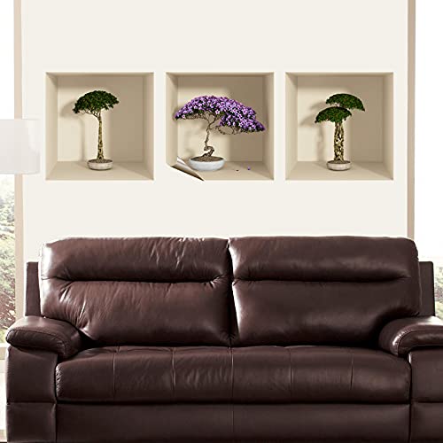 3D-Wandaufkleber, selbstklebend, 3D-Effekt, Bonsai-Effekt und Blume, Wandtattoo, für Schlafzimmer, Erwachsene, 3D-Wandtattoo, Wohnzimmer, Wandaufkleber, Trompe-Auge, 30 x 90 cm von Ambiance Sticker