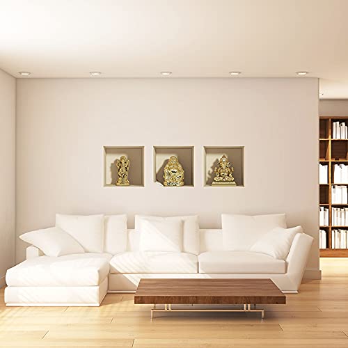 3D selbstklebende Ganesh Buddha-Statuen für Wohnzimmer | Trompe l'oeil Aufkleber für Erwachsene Schlafzimmer | Wandaufkleber 30 x 90 cm von Ambiance Sticker