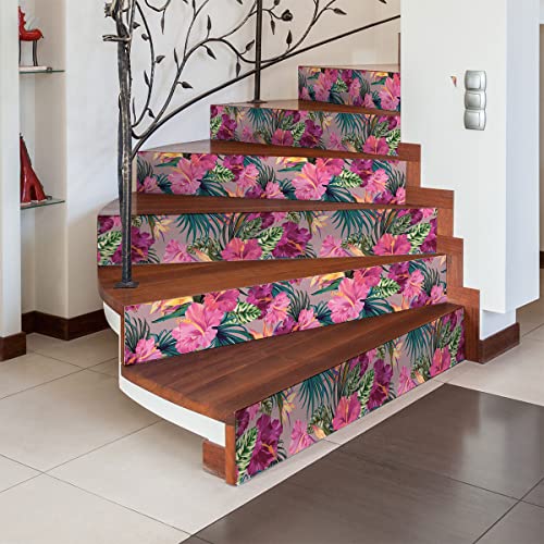 Ambiance Sticker Aufkleber für Treppen, Fliesen, Tropical Cartago Sticker selbstklebend für Treppe, Zementfliesen – 2 Streifen à 26 x 90 cm von Ambiance Sticker