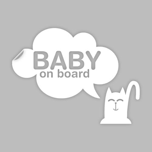 Ambiance Sticker Autoaufkleber für Autofenster, Baby an Bord, Katze und Wolke, Weiß, H 20 x L 25 cm von Ambiance Sticker