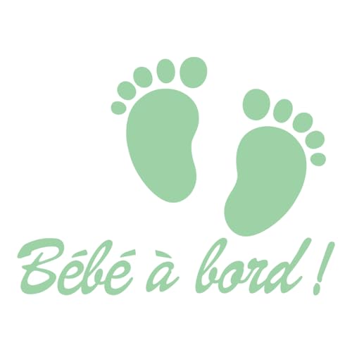 Ambiance Sticker Autoaufkleber für Fenster, Baby an Bord, selbstklebend, mit kleinen Babyfüßen, Mintgrün – H 20 x B 15 cm von Ambiance Sticker