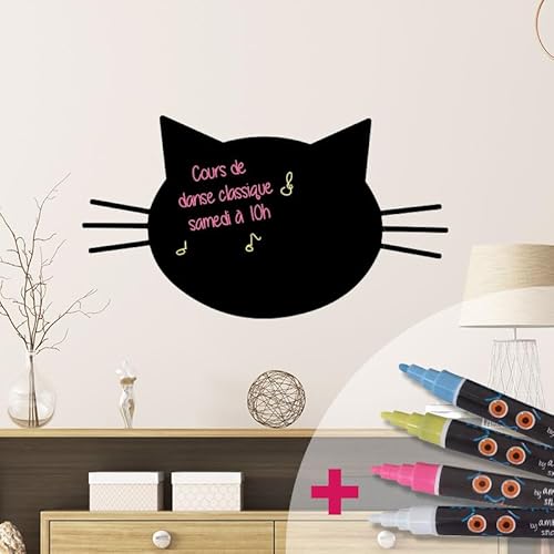 Ambiance Sticker Kreidetafel – Wandaufkleber, selbstklebend, abwischbar – Katzenkopf – H 75 x L 95 cm + 4 Flüssigkreiden von Ambiance Sticker