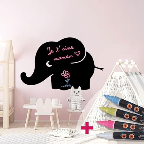 Ambiance Sticker Kreidetafel – Wandsticker, selbstklebend, abwischbar – Elefantenbaby – H 55 x L 85 cm + 4 Flüssigkreiden von Ambiance Sticker