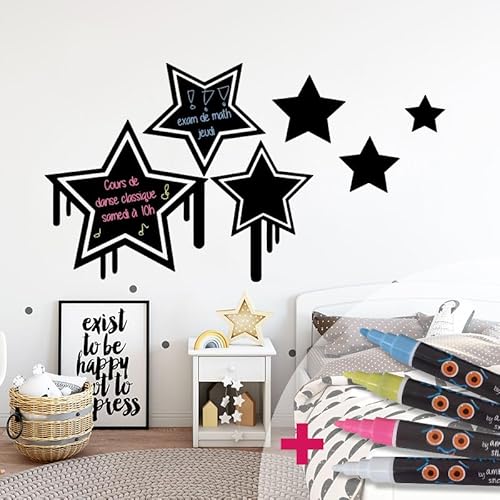 Ambiance Sticker Kreidetafel – Wandsticker, selbstklebend, abwischbar – Graffiti-Sterne, 85 x 105 cm + 4 Flüssigkreiden von Ambiance Sticker