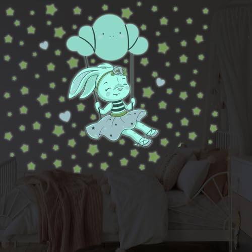 Ambiance Sticker Phosphoreszierendes Wandtattoo für Kinder, fluoreszierend, Kaninchen auf der Wolke, Schaukel – H 160 x L 110 cm Ambiance Sticker Phosphoreszierendes Wandtattoo für Kinder, fluoreszierend, Kaninchen auf der Wolke, Schaukel – H 160 x L 110 cm von Ambiance Sticker