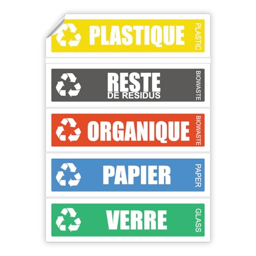 Ambiance Sticker Selbstklebende Etiketten aus PVC – Recycling-Mülleimer, weich, wasserdicht, waschbar, für die Müllentsorgung – 5 Etiketten à 15 x 4 cm von Ambiance Sticker