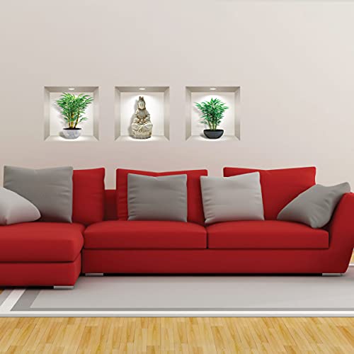 Bambus selbstklebend 3D Buddha Wohnzimmer | Trompe l'oeil Aufkleber für Erwachsene Schlafzimmer | Wandaufkleber 30 x 90 cm von Ambiance Sticker