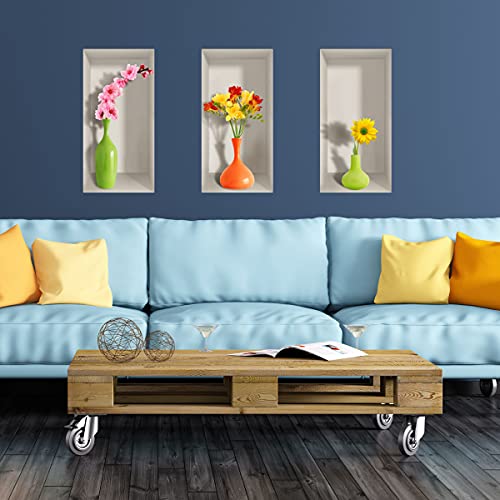 Bunte Frühlingsblumen selbstklebend 3D Wohnzimmer | Trompe l'oeil Aufkleber für Erwachsene Schlafzimmer | Wandaufkleber 80 x 120 cm von Ambiance Sticker