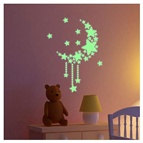 Im Dunkeln leuchtender sternenklarer Himmel mit Mond Wandsticker Wandtattoo Wandaufkleber - 25 x25 cm von Ambiance Sticker