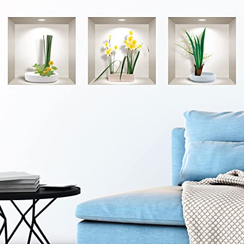 Narzissen Selbstklebende 3D Frühling Wohnzimmer | Trompe l'oeil Aufkleber für Erwachsene Schlafzimmer | Wandaufkleber 40x120cm von Ambiance Sticker