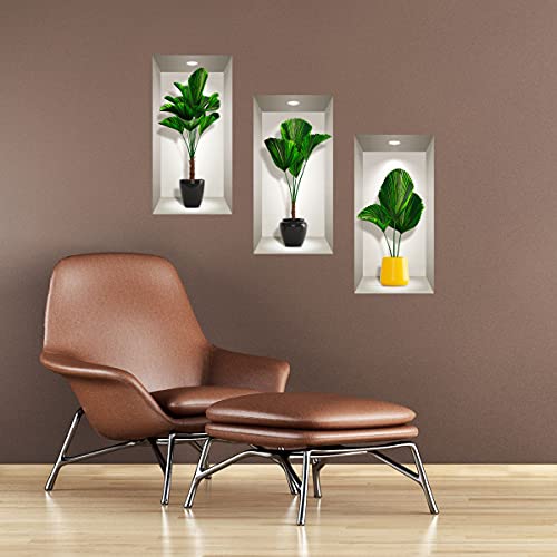 Selbstklebende 3D-Palmen im Topf für Wohnzimmer | Trompe l'oeil Aufkleber für Erwachsene Schlafzimmer | Wandaufkleber 80 x 120 cm von Ambiance Sticker