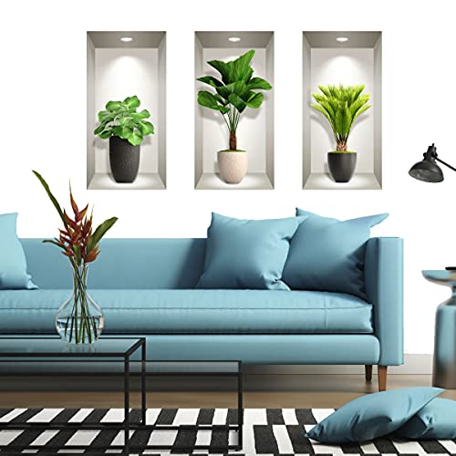 Tropische Pflanzen 3D Selbstklebende Wohnzimmer | Trompe l'oeil Aufkleber für Erwachsene Schlafzimmer | Wandaufkleber 80 x 120 cm von Ambiance Sticker