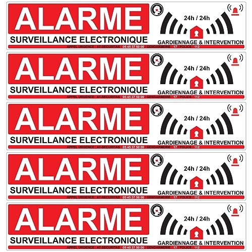 Vinyl Wasserdicht UV Schutz Laminiert Beschilderung Aufkleber Wasser- und UV-beständig - Alarm Home Elektronische Überwachung - 4 x 20 cm (5 Stück) von Ambiance Sticker