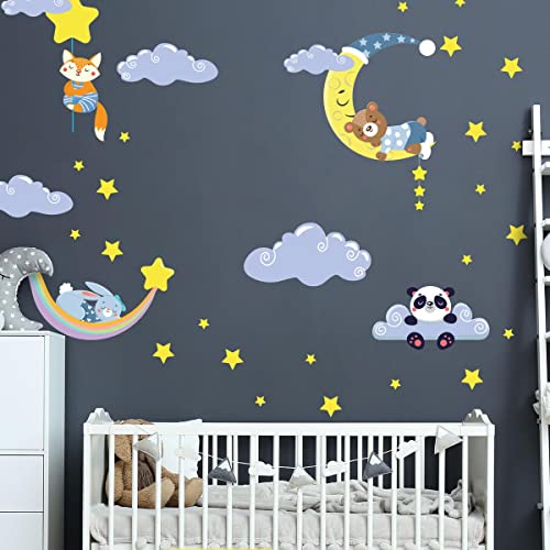 Wandsticker Kinder - Deko Babyzimmer - Wandsticker Kinder - Wandsticker skandinavisch - Wandsticker Tiere im Himmel und Wolken - H120 x L 180 cm von Ambiance Sticker