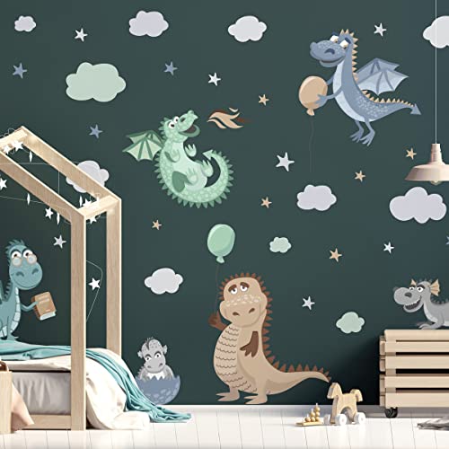 Wandsticker Kinder Deko Babyzimmer Wandsticker Kinder Wandsticker skandinavische Wandsticker Dinosaurier lustig H160 x L 120 cm von Ambiance Sticker