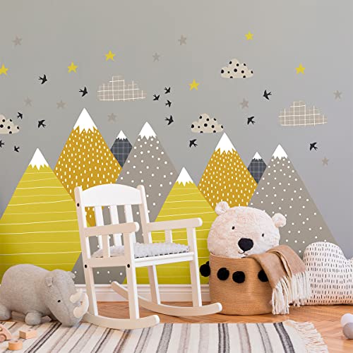 Wandsticker Kinder Dekoration Babyzimmer Wandtattoo Kinder Wandaufkleber Skandinavische Wandaufkleber Riesen Berge Skandinavien Farouka Wandsticker H60 x B90 cm von Ambiance Sticker