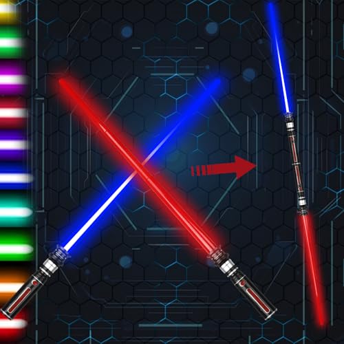 Amebleak 2 Stück Laserschwert Kinder, 2 in 1 Star Wars Lichtschwert, Duell Lichtschwerter, Lichtschwert Doppelklinge mit 12 Farben und Soundeffekten, für Halloween Cosplay Verkleidung, Partygeschenke von Amebleak