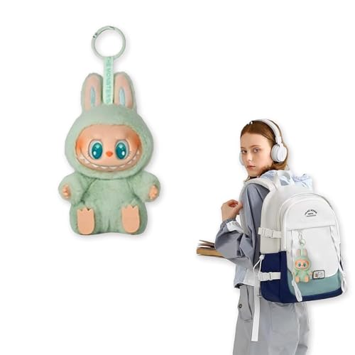 Amebleak Labubu Plüsch Keychain, Labubu Plüsch Schlüsselanhänger, Labubu Kuscheltier, Labubu Monster Anhänger, Labubu Plush Doll, Geeignet für Schulranzen Dekoration Anhänger (Grün) von Amebleak