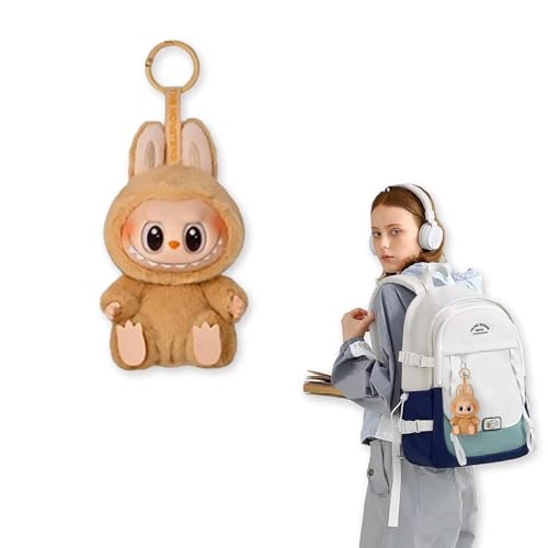 Amebleak Labubu Plüsch Keychain, Labubu Plüsch Schlüsselanhänger, Labubu Kuscheltier, Labubu Monster Anhänger, Labubu Plush Doll, Geeignet für Schulranzen Dekoration Anhänger (Khaki) von Amebleak