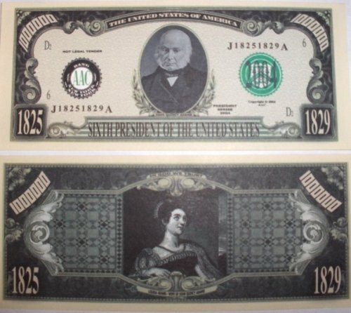 American Art Classics John Quincy Adams Million Dollar Bill in Banknotenschutz, Sammlerstück von American Art Classics