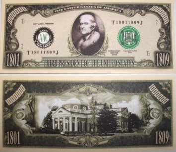 American Art Classics Thomas Jefferson Million Dollar Bill in Geldscheinhalter zum Sammeln von American Art Classics