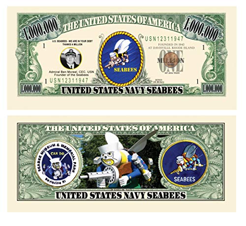 US Navy Seabees Million Dollar Bills – 5 Stück – lustiges Geschenk oder Andenken für Mitglieder des US Navy Baubataillon von American Art Classics