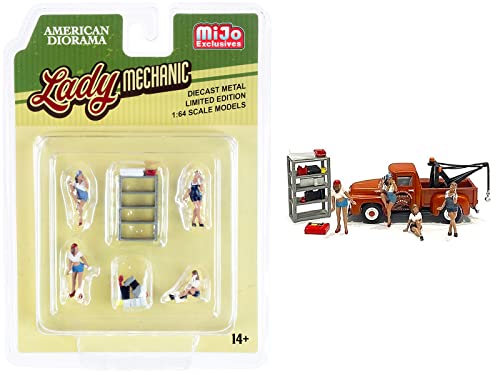 Lady Mechanic 6-teiliges Druckguss-Set (4 Figuren und 2 Zubehör) für Modelle im Maßstab 1:64 von American Diorama 76484 von beseloa