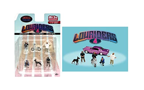 American Diorama Lowriders 10.2 cm 1:64 Metallfiguren Set AD-76506 (4 Figuren + 1 Fahrrad + 1 Hund) von American Diorama